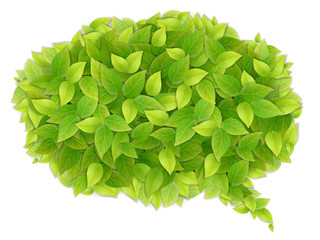 Naklejka na ściany i meble Speech cloud of green leaves. Background for ecological labels.