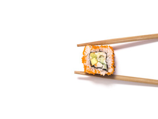 California roll and sticks on white background