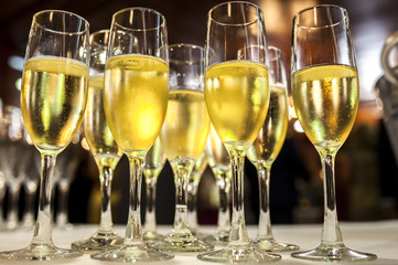Table full of glass of white cava