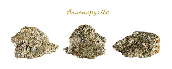 Macro shooting of natural gemstone. The raw mineral is arsenopyrite. Indonesia. Isolated object on...