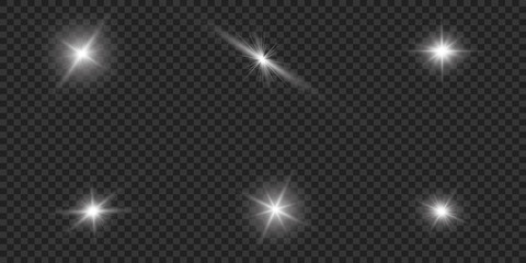 Glow light effect. Vector illustration. Christmas flash Concept. Vector illustration of abstract flare light rays. A set of stars, light and radiance, rays and brightness. Set of Vector glowing light.
