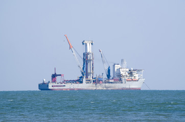  Deep sea drill ship on anchorage in Black Sea