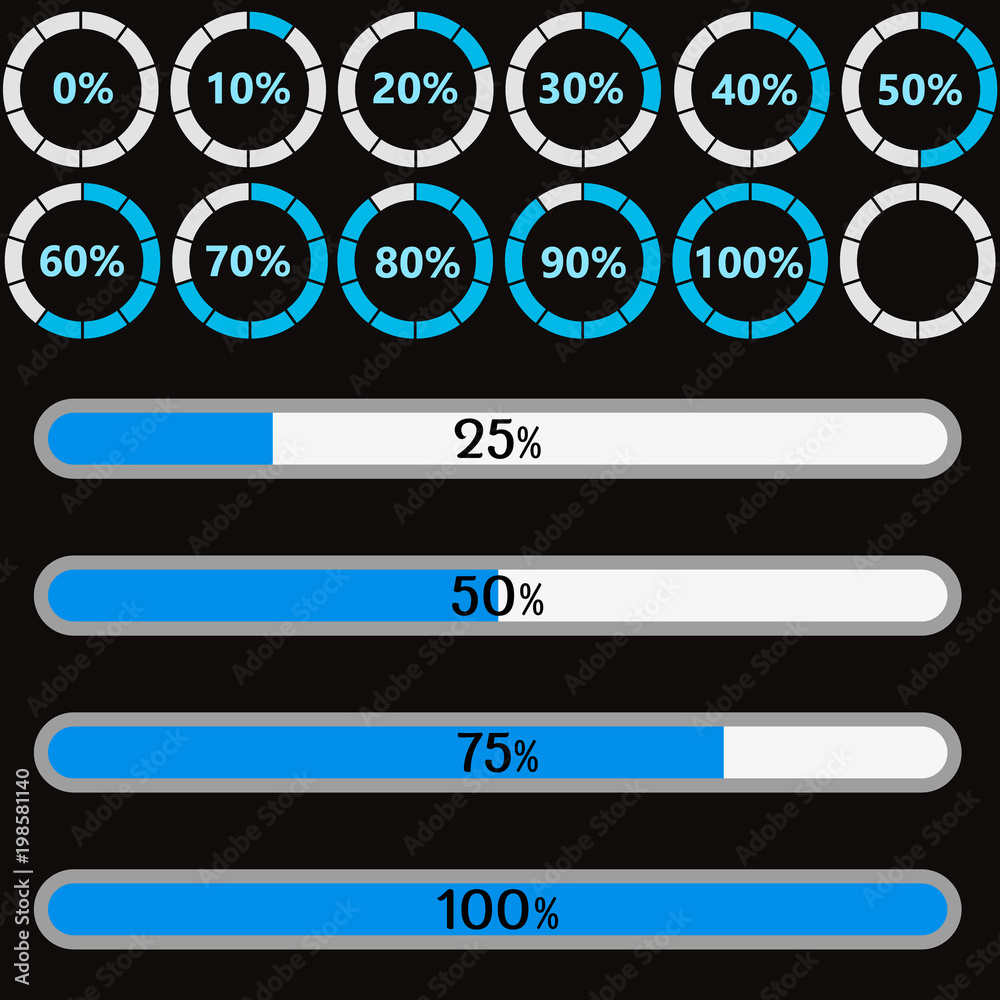 Poster Preloaders and progress loading bars template set. Vector illustration.