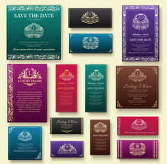 Set of luxury flyer pages set with logo ornament illustration concept. Vintage art traditional, Islam, arabic, indian, elements. Vector decorative retro greeting card or invitation 