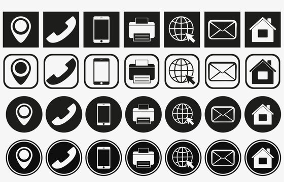 Vector business card contact information icons. business card contact icons set. contact information icons