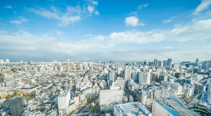 Asia business concept for real estate and corporate construction - panoramic modern city skyline aerial view of bunkyo under blue sky and cloud, tokyo, Japan
