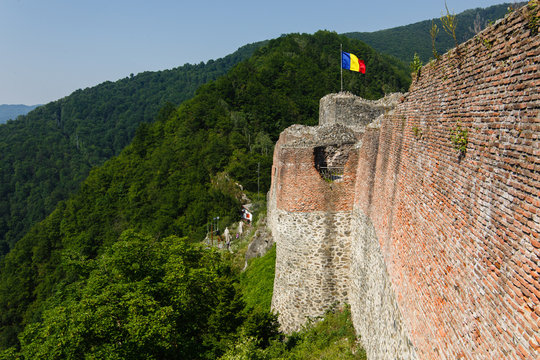 Ruined Poenari Castle on Mount Cetatea in Romania