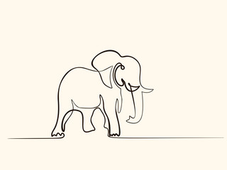 Continuous different wide line drawing. Elephant walking symbol. Logo of the elephant. Vector illustration