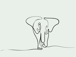 Continuous different wide line drawing. Elephant walking symbol. Logo of the elephant. Vector illustration
