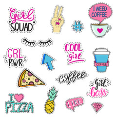 Set of funny feminine stickers