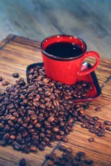 Gartenposter Kaffeebohnen mit Tasse © guy