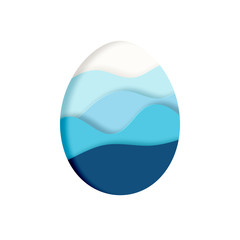 Happy Easter blue greeting invitataion card sale banner vector template. Paper cut style.