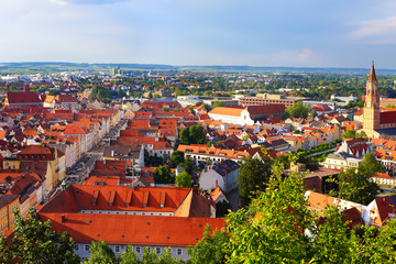 Fototapeta na wymiar Panoramic view over the historic city of Landshut, Bavaria, Germany