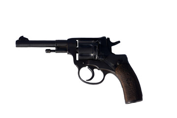 close the revolver leaning against a white background. Isolate clipping path available