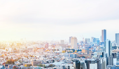Asia business concept for real estate and corporate construction - panoramic modern city skyline aerial sunset view of bunkyo under fantasy pink sky and cloud, tokyo, Japan