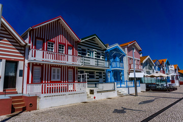 Colorful houses in Costa Nova, Aveiro, Portugal