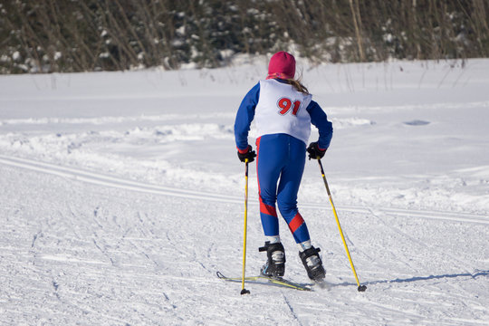 Professional Nordic skier during the race, Original sports photo, Winter game, sprint.