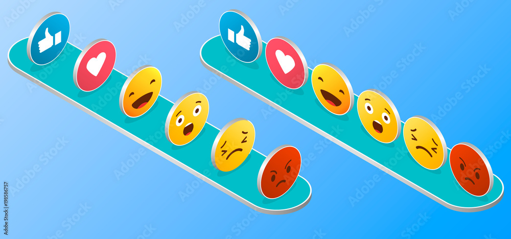 Poster abstract funny isometric style emoji emoticon reactions color icon set social smile expression colle