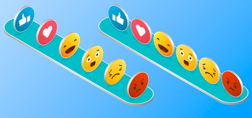 Abstract funny isometric style emoji emoticon reactions color icon set Social smile expression collection.