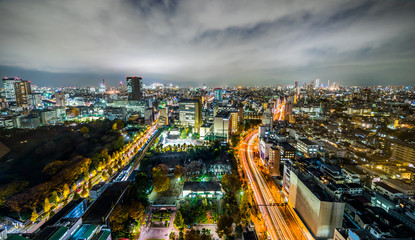 Fototapeta premium Asia business concept for real estate and corporate construction - panoramic modern city skyline aerial night view of bunkyo, tokyo, Japan