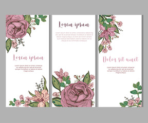 Card templates with beautiful flowers