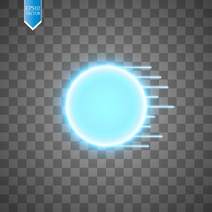 Blue energy ring with speed glow lines on transparent backgraund. abstract.conceptual vector design with free area in center for any object.