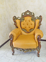 armchair in the style of art deco bright yellow