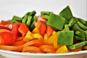 fresh chopped vegetables, carrots, paprika and green beans