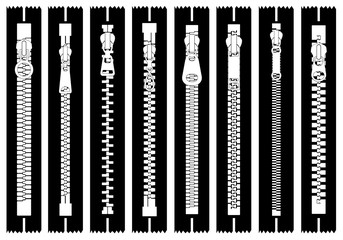 Illustration of different zippers isolated on white © DeCe
