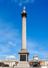 Fototapeta na wymiar Nelson's column and National Gallery on Trafalgar square, London, UK