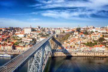 Porto, Portugal old town skyline from across the Douro River.