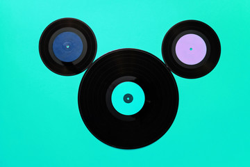 Top view of old vinyl ussr records. Music history concept