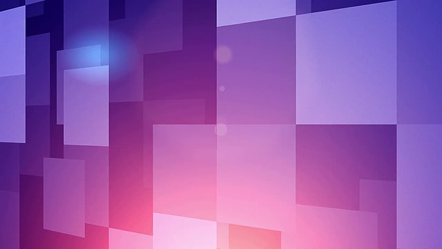 An abstract 3d rendering of big radiant squares in the violet background placed askew. They appear on several multidimensional surfaces making a relaxing effect. 