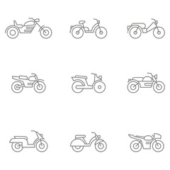Obraz premium monochrome vector set with different types of motorcycles and mopeds for your design