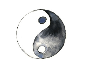 watercolor yin yang symbol isolated on white background.hand drawn. - obrazy, fototapety, plakaty