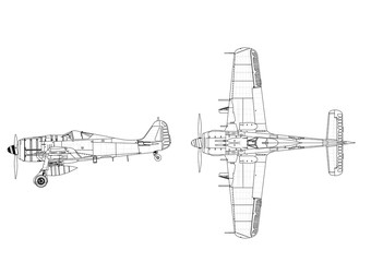 Classic Military plane blueprint - isolated