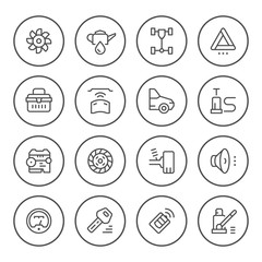 Set of car related round line icons
