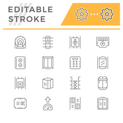 Set line icons of elevator