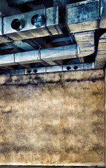 Ventilation pipes and air ducts of industrial air in the old building