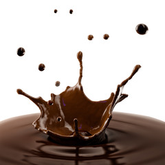 Chocolate splash with droplets isolated. 3D illustration