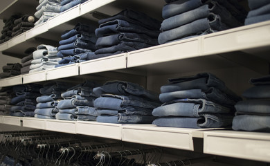 jeans in the store on the shelves