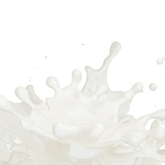 Fat milk or yogurt splash with droplets isolated.  Clipping path included. 3D illustration
