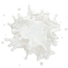 Fat milk or yogurt splash with droplets isolated.  Clipping path included. 3D illustration
