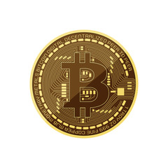 Vector bitcoin cryptocurrency icon, worldwide futuristic digital money symbol. Isolated on white background.