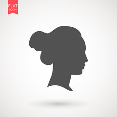 Young woman head vector silhouette isolated on white background . Portrait of woman in profile , isolated silhouette - vector illustration