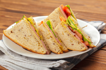 sandwich on a wooden table