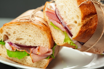 sandwich on a wooden table
