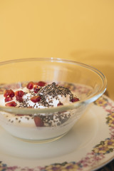 Yoghurt with chia and pomegranate seeds
