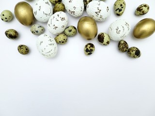 Different kinds of Easter eggs on a white background
