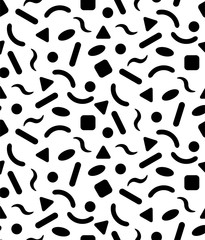 MEMPHIS STYLE SEAMLESS PATTERN. GEOMETRIC ELEMENTS. 80S-90S DESIGN TEXTURE.